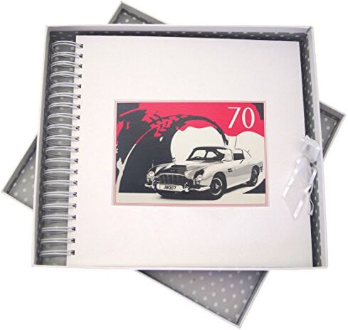 WHITE COTTON CARDS Album dei ricordi e Biglietti per Il 70° Compleanno, Auto d'Epoca, Legno, Bianco, 27 x 30 x 4 cm