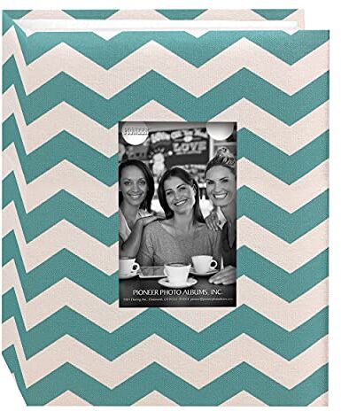 Pioneer Photo Album chev-100 Chevron Fabric Frame Photo Album con 100 Tasche per 10,2 x 15,2 cm, Azzurro/Bianco