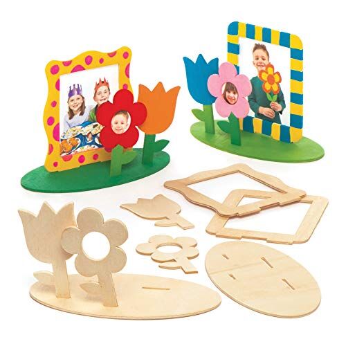 Baker Ross Kit portafoto in legno con fiori (confezione da 4) Creazioni per bambini, da decorare ed esporre