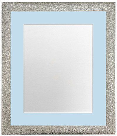 FRAMES BY POST Cornice portafoto in Vetro di plastica con passepartout, Dimensioni: 35,5 x 28,5 cm, Colore: Argento, Supporto Blu, 14 x 11 Image Size 12 x 8 inch