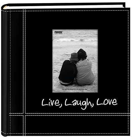 Pioneer Embroidered Stitched Leatherette Photo Album 9"X9"-Black Live/Laugh/Love