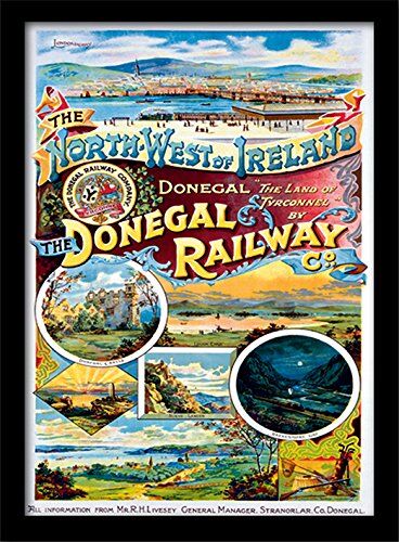 Pyramid Donegal Railway Stampa con Cornice Memorabilia, Multicolore, 30 x 40 x 1.3 cm