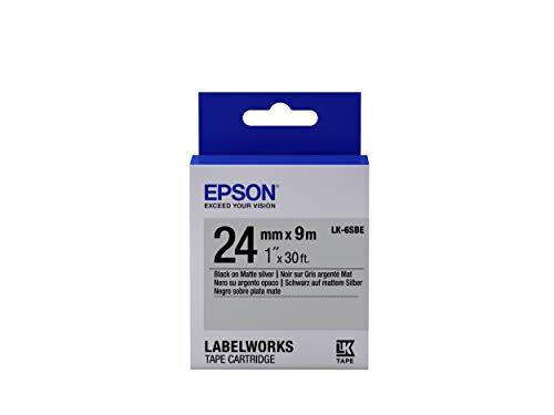 Epson Nastro fondo Opaco Argento per testo Nero 24/09 LK-6SBE