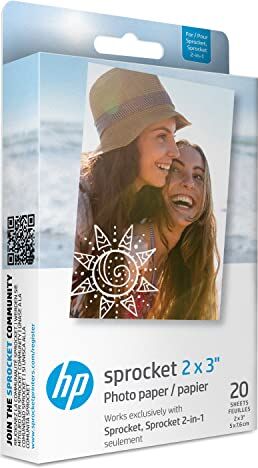 HP Zink W4Z13A, Carta fotografica Autoadesiva per  Sprocket, Solamente Compatibile con Sprocket/Sprocket 2 in 1, 20 fogli, 5 x 7.6 cm, Grammatura 258 g/m², Lucida e Bianca