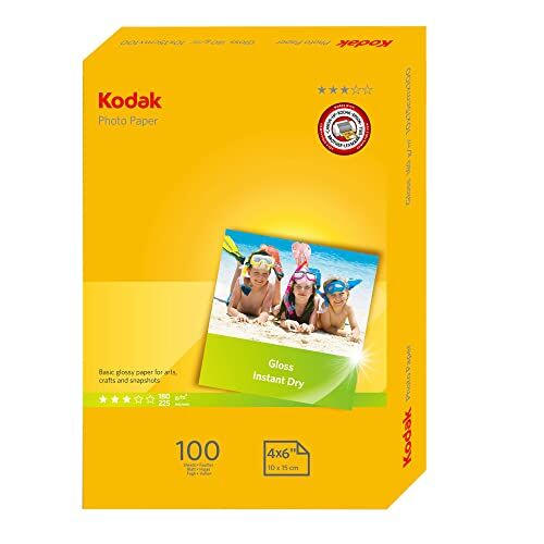 Kodak K5740-097 Carta Fotografica, Superficie Lucida, 180 g/mq, Formato A6, Bianco, 10 x 15 cm