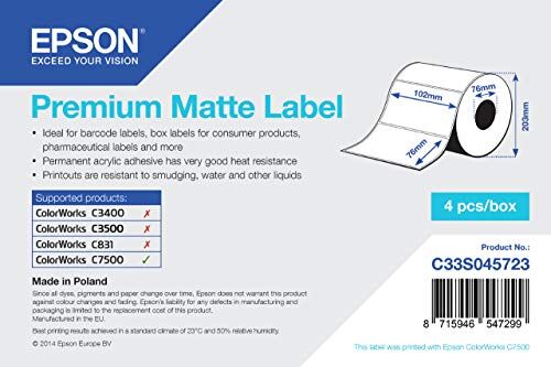 Epson Premium Matte – Etichette per stampante, A getto di inchiostro, 102 x 76)