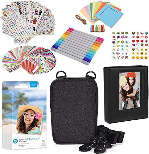 HP Sprocket Carta fotografica Zink 3,5 x 4,25" Kit: 50 pezzi di carta Zink, custodia, album fotografico, pennarelli, set di adesivi