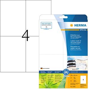 HERMA Etichette riciclate DIN A4 grandi (105 x 148 mm, 20 fogli, carta riciclata, opaca), autoadesive, stampabili, etichette permanenti per indirizzi, 80 etichette per spedizioni, colore HERMA Etichette riciclate DIN A4 grandi (105 x 148 mm, 20 fogli, carta riciclata, opaca), autoadesive, stampabili, etichette permanenti per indirizzi, 80 etichette per spedizioni, colore