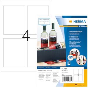 HERMA Etichette per Bottiglie, Inkjet, A4, 90 x 120 mm, 160 Etichette, 40 Fogli, Bianco HERMA Etichette per Bottiglie, Inkjet, A4, 90 x 120 mm, 160 Etichette, 40 Fogli, Bianco