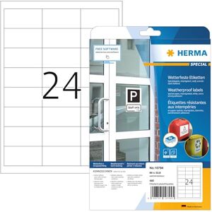 HERMA Etichette resistenti alle intemperie, 20 fogli, 66 x 33,8 mm, 24 fogli A4, 480 pezzi, autoadesive, stampabili, opache, per esterni, in carta speciale, colore: Bianco HERMA Etichette resistenti alle intemperie, 20 fogli, 66 x 33,8 mm, 24 fogli A4, 480 pezzi, autoadesive, stampabili, opache, per esterni, in carta speciale, colore: Bianco
