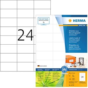 HERMA Etichette riciclate, 80 fogli, 70 x 37 mm, 24 fogli A4, 1920 pezzi, autoadesive, stampabili, opache, in carta riciclata, colore bianco naturale HERMA Etichette riciclate, 80 fogli, 70 x 37 mm, 24 fogli A4, 1920 pezzi, autoadesive, stampabili, opache, in carta riciclata, colore bianco naturale