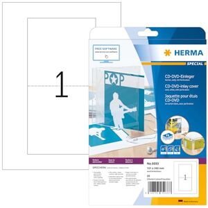 HERMA Sovracopertine CD per Slimcase, 121 x 242 mm, Etichette Adesive A4 per Stampante, 1 Etichette per Foglio, Bianco HERMA Sovracopertine CD per Slimcase, 121 x 242 mm, Etichette Adesive A4 per Stampante, 1 Etichette per Foglio, Bianco