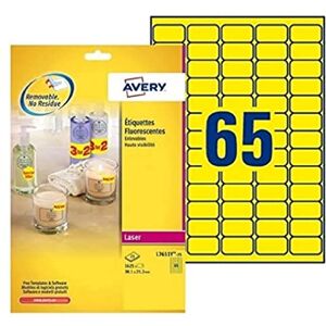 Avery Mini Etichette Fluorescenti, 65 Pezzi per Foglio, 25 Fogli, 38.1 x 21.2, Giallo Avery Mini Etichette Fluorescenti, 65 Pezzi per Foglio, 25 Fogli, 38.1 x 21.2, Giallo