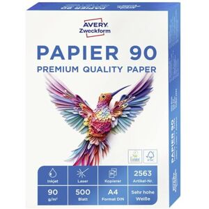 Avery , , Carta, 500 Fogli, Carta di qualità per stampanti laser e a getto d'inchiostro, senza legno, bianca, adatta per fotocopie, Corrispondenza, Stampe a colore, A4, 90g Avery , , Carta, 500 Fogli, Carta di qualità per stampanti laser e a getto d'inchiostro, senza legno, bianca, adatta per fotocopie, Corrispondenza, Stampe a colore, A4, 90g