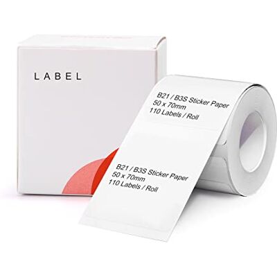 NIIMBOT B21/B3S Nastro adesivo impermeabile da 50 x 70 mm (50 × 70 mm) per etichettare gli indirizzi di spedizione con autoadesivo, 1 rotolo da 110 pezzi (bianco) NIIMBOT B21/B3S Nastro adesivo impermeabile da 50 x 70 mm (50 × 70 mm) per etichettare gli indirizzi di spedizione con autoadesivo, 1 rotolo da 110 pezzi (bianco)
