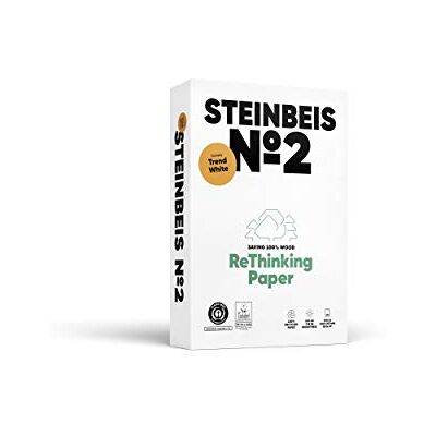 Steinbeis N°2 TRENDWHITE, carta riprografica, 100% riciclata, tonalità naturale, 80 g, A4, angelo blu, risma da 500 fogli Steinbeis N°2 TRENDWHITE, carta riprografica, 100% riciclata, tonalità naturale, 80 g, A4, angelo blu, risma da 500 fogli
