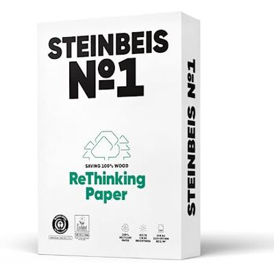 Steinbeis No. 1 carta per stampante – 2500 (5 x 500) fogli DIN A4 da 80 g/m², bianco e senza cloro, carta per fotocopiatrici di alta qualità ISO 70/CIE 55 Steinbeis No. 1 carta per stampante – 2500 (5 x 500) fogli DIN A4 da 80 g/m², bianco e senza cloro, carta per fotocopiatrici di alta qualità ISO 70/CIE 55