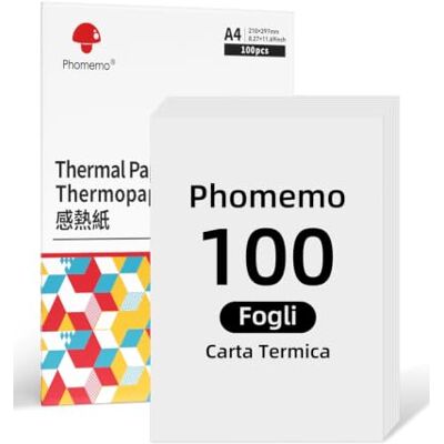 Phomemo 100Pcs Carta Termica A4 Per Stampante M08F M834 M832D Stampante Alto Contrasto, Lunga Durabilità Compatibile Con TATTMUSE A285M A28U E Altre Stampanti Termiche Phomemo 100Pcs Carta Termica A4 Per Stampante M08F M834 M832D Stampante Alto Contrasto, Lunga Durabilità Compatibile Con TATTMUSE A285M A28U E Altre Stampanti Termiche