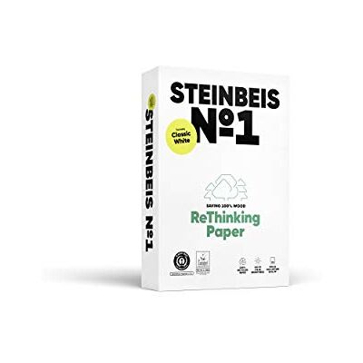 Steinbeis N° 1 ClassicWhite, carta reprografica, 100% riciclata, colore naturale, 80 g, A4, Ange blu, risma di 500 fogli Steinbeis N° 1 ClassicWhite, carta reprografica, 100% riciclata, colore naturale, 80 g, A4, Ange blu, risma di 500 fogli