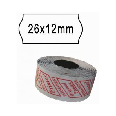 Printex Confezione da 10 rotoli 1000 ETICH. 26 x 12 mm onda bianca PERM. Printex Confezione da 10 rotoli 1000 ETICH. 26 x 12 mm onda bianca PERM.
