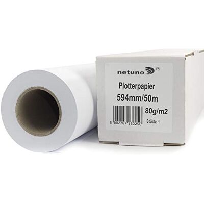 Netuno 1 rotolo carta plotter bianca 594 mm x 50 m 80 g/m² anima 50 mm carta per plotter professionale formato grande opaca multifunzionale per stampe CAD mappe prospetti disegno stampa inkjet Netuno 1 rotolo carta plotter bianca 594 mm x 50 m 80 g/m² anima 50 mm carta per plotter professionale formato grande opaca multifunzionale per stampe CAD mappe prospetti disegno stampa inkjet