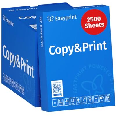 easyprint Confezione da 2500 fogli di carta A4 di alta qualità per stampante e fotocopiatrice, formato A4, bianco brillante, CIE 160, certificato ambientale PEFC easyprint Confezione da 2500 fogli di carta A4 di alta qualità per stampante e fotocopiatrice, formato A4, bianco brillante, CIE 160, certificato ambientale PEFC