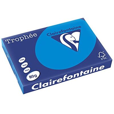 Clairefontaine Trophee – Risma di 500 fogli di Carta colorata, 80 g A3 A3 blu turchese Clairefontaine Trophee – Risma di 500 fogli di Carta colorata, 80 g A3 A3 blu turchese