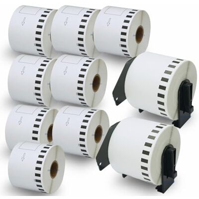 BETCKEY 10 Rotoli DK-22205 Etichette a Lunghezza Continua Compatibile con Brother, 62mm x 30.48m, 10 Etichette per Stampanti di Etichette Brother QL (2 Portaetichette Riutilizzabili) BETCKEY 10 Rotoli DK-22205 Etichette a Lunghezza Continua Compatibile con Brother, 62mm x 30.48m, 10 Etichette per Stampanti di Etichette Brother QL (2 Portaetichette Riutilizzabili)