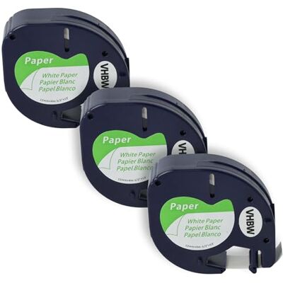 vhbw 3x Cassetta nastro in carta compatibile con Dymo LetraTag LT-100H, LT-100T, QX50, XR, 200B etichettatrice 4m x 12 mm nero su bianco vhbw 3x Cassetta nastro in carta compatibile con Dymo LetraTag LT-100H, LT-100T, QX50, XR, 200B etichettatrice 4m x 12 mm nero su bianco