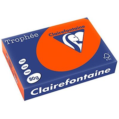 Clairefontaine Trophée RAM.500F.A4 Risma di carta colorata, 80 g, formato A4, colore: Rosso vivo Clairefontaine Trophée RAM.500F.A4 Risma di carta colorata, 80 g, formato A4, colore: Rosso vivo