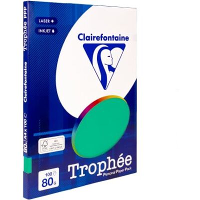 Clairefontaine Trophée – Mini Resma di carta, 100 fogli, formato A4, 21 x 29.7 cm A4, 21 x 29.7 cm Pino Verde Clairefontaine Trophée – Mini Resma di carta, 100 fogli, formato A4, 21 x 29.7 cm A4, 21 x 29.7 cm Pino Verde