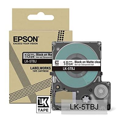 Epson Labelworks LK-5TBJ Cartuccia a nastro per etichettatura compatibile con LabelWorks LW-C610 e LW-C410 Trasparente opaco/Nero 18mm Epson Labelworks LK-5TBJ Cartuccia a nastro per etichettatura compatibile con LabelWorks LW-C610 e LW-C410 Trasparente opaco/Nero 18mm