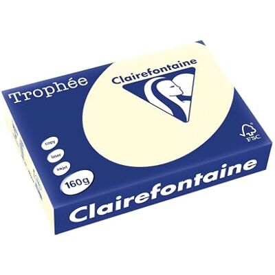 Clairefontaine Trophée 1101C 250 Fogli di Carta Colorata Formato A4, 160 g per m2, Colore Avorio Clairefontaine Trophée 1101C 250 Fogli di Carta Colorata Formato A4, 160 g per m2, Colore Avorio