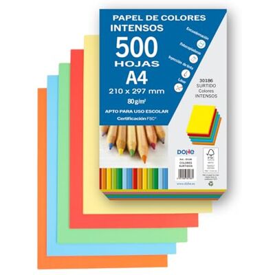 DOHE Foglio di colore intenso (500 pz.) 5 colori assortiti, carta A4 (21 x 29,7 cm), spessore 80 g/m², fogli per stampa, disegno, artigianato, decorazione, rilegatura DOHE Foglio di colore intenso (500 pz.) 5 colori assortiti, carta A4 (21 x 29,7 cm), spessore 80 g/m², fogli per stampa, disegno, artigianato, decorazione, rilegatura