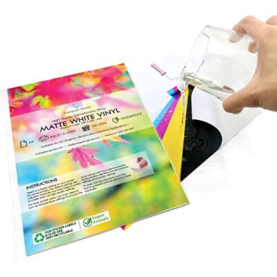 EVG 50 fogli A4 di vinile impermeabile (PVC) bianco opaco autoadesivi di qualità stampabili a getto d'inchiostro. EVG 50 fogli A4 di vinile impermeabile (PVC) bianco opaco autoadesivi di qualità stampabili a getto d'inchiostro.