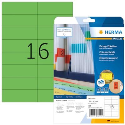 HERMA Etichette per Marcatura, 105 x 37 mm, Etichette Adesive A4 per Stampante, 16 Etichette per Foglio, Verde HERMA Etichette per Marcatura, 105 x 37 mm, Etichette Adesive A4 per Stampante, 16 Etichette per Foglio, Verde
