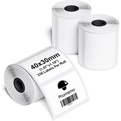 Phomemo M110/M200/M220/M221/M120 Etichette autoadesive, 1,57" x 1,18" (40x30mm), carta termica per stampanti di etichette M110/M200/M220/M221/M120, 230 etichette per rotolo (3 rotoli) Phomemo M110/M200/M220/M221/M120 Etichette autoadesive, 1,57" x 1,18" (40x30mm), carta termica per stampanti di etichette M110/M200/M220/M221/M120, 230 etichette per rotolo (3 rotoli)