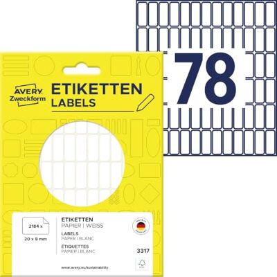 Etichette multiuso bianche Avery - 20x8mm - 2184 pezzi Etichette multiuso bianche Avery - 20x8mm - 2184 pezzi