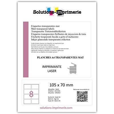 UNIVERS GRAPHIQUE UniversGraphique, 80 Etichette Adesive su Fogli A4, Poliestere Trasparente Opaco, 105 x 70 mm, Fogli 10, 8 Etichette per Foglio UNIVERS GRAPHIQUE UniversGraphique, 80 Etichette Adesive su Fogli A4, Poliestere Trasparente Opaco, 105 x 70 mm, Fogli 10, 8 Etichette per Foglio