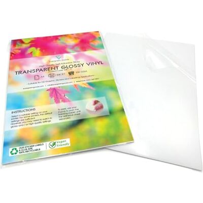 EVG Evergreen Goods 15 Fogli A4 Carta trasparente lucida autoadesiva per stampanti a getto d'inchiostro Fogli adesivi in vinile stampabile Carta da stampa trasparente ad per etichette e stampa adesivi EVG Evergreen Goods 15 Fogli A4 Carta trasparente lucida autoadesiva per stampanti a getto d'inchiostro Fogli adesivi in vinile stampabile Carta da stampa trasparente ad per etichette e stampa adesivi