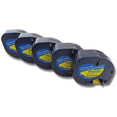 vhbw 5x Cassetta nastro compatibile con Dymo LetraTag LT-100H, LT-100T, QX50, XR, 200B etichettatrice 4m x 12 mm nero su giallo vhbw 5x Cassetta nastro compatibile con Dymo LetraTag LT-100H, LT-100T, QX50, XR, 200B etichettatrice 4m x 12 mm nero su giallo