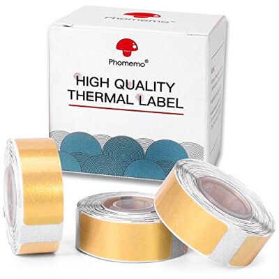 Phomemo D30 Carta adesiva glitterata dorata, compatibile con etichette , confezione da 3 rotoli di etichette adesive termiche, 14 x 40 mm per il lavoro a casa Phomemo D30 Carta adesiva glitterata dorata, compatibile con etichette , confezione da 3 rotoli di etichette adesive termiche, 14 x 40 mm per il lavoro a casa