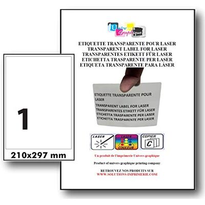 UNIVERS GRAPHIQUE Adesivi trasparenti lucida per stampa su Stampante Laser. 10 fogli A4 per stampante Adesivo, Adesivo, etichetta sintetici plastica autoadesiva, impermeabile per tutto supporto liscia – Resistente UNIVERS GRAPHIQUE Adesivi trasparenti lucida per stampa su Stampante Laser. 10 fogli A4 per stampante Adesivo, Adesivo, etichetta sintetici plastica autoadesiva, impermeabile per tutto supporto liscia – Resistente