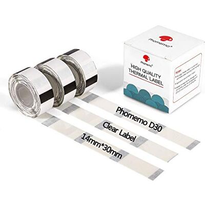 Phomemo D30 Etichette termiche trasparenti autoadesive, 14 x 30 mm, 3 rotoli Phomemo D30 Etichette termiche trasparenti autoadesive, 14 x 30 mm, 3 rotoli