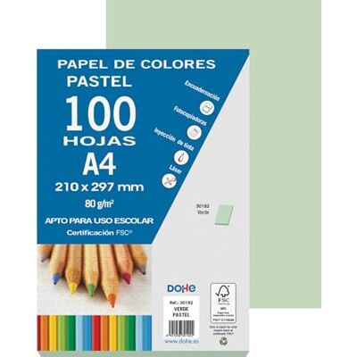 DOHE Carta A4 a colori di 80 g. verde pastello 100 fogli DOHE Carta A4 a colori di 80 g. verde pastello 100 fogli