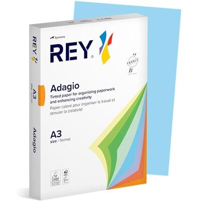 DOHE Rey Adagio – Risma di 500 fogli di carta 80 G A3 per Laser/Inkjet/Copiatrici colore blu brillante DOHE Rey Adagio – Risma di 500 fogli di carta 80 G A3 per Laser/Inkjet/Copiatrici colore blu brillante