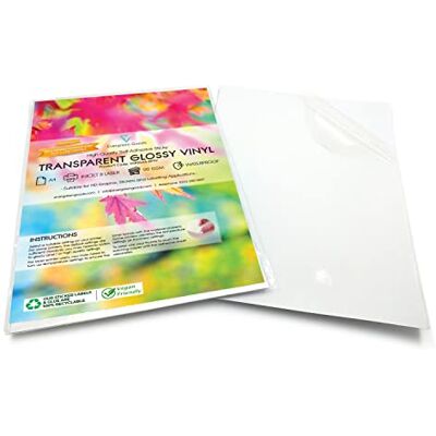 EVG Evergreen Goods Ltd 10 Fogli A4 Carta adesiva lucida per stampanti, compatibile con stampanti inkjet e laser, carta adesiva vinilica trasparente e impermeabile per l'artigianato. EVG Evergreen Goods Ltd 10 Fogli A4 Carta adesiva lucida per stampanti, compatibile con stampanti inkjet e laser, carta adesiva vinilica trasparente e impermeabile per l'artigianato.