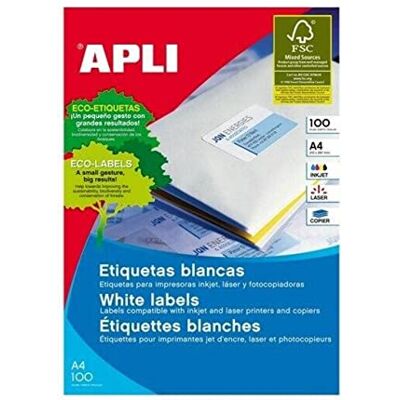 APLI 707638 Confezione da 100 etichette bianche per stampante 99.1X139 APLI 707638 Confezione da 100 etichette bianche per stampante 99.1X139