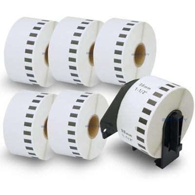 BETCKEY 6 Rotoli DK-22225 Etichette a Lunghezza Continua Compatibile con Brother, 38mm x 30.48m, 6 Etichette per Stampanti di Etichette Brother QL (1 Portaetichette Riutilizzabili) BETCKEY 6 Rotoli DK-22225 Etichette a Lunghezza Continua Compatibile con Brother, 38mm x 30.48m, 6 Etichette per Stampanti di Etichette Brother QL (1 Portaetichette Riutilizzabili)