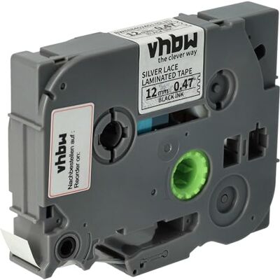vhbw Cassetta nastro compatibile con Brother PT 1250VP, 1250LB, 1250S etichettatrice 4m x 12 mm nero su bianco con pizzo argento, laminato vhbw Cassetta nastro compatibile con Brother PT 1250VP, 1250LB, 1250S etichettatrice 4m x 12 mm nero su bianco con pizzo argento, laminato
